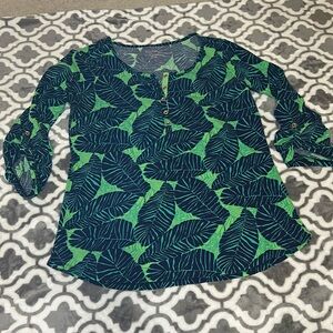 Lilly Pulitzer top with navy, green and gold detail, size XL